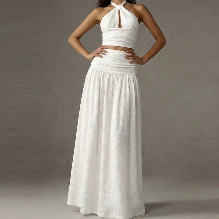 Ramie Halter Neck Skirt Set