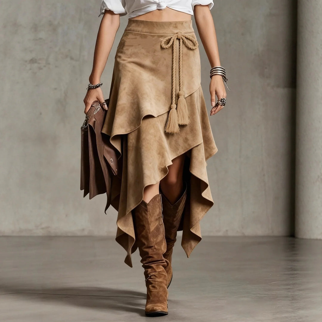 Elora Asymmetrical Suede Skirt