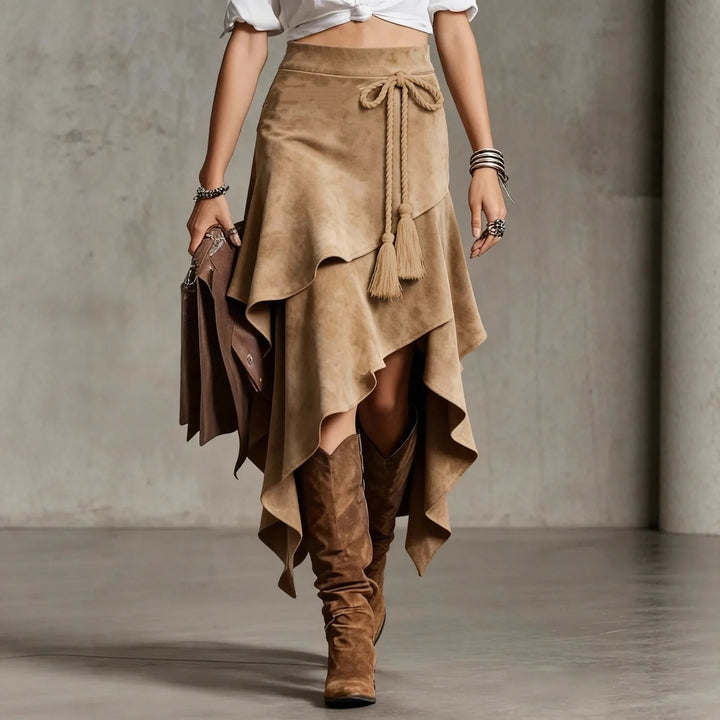 Elora Asymmetrical Suede Skirt
