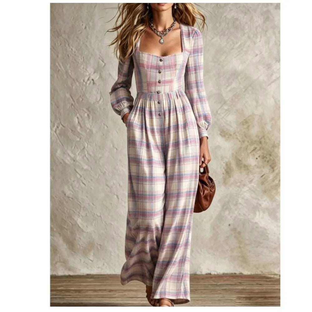Amabel Plaid Wide Leg Jumpsuit