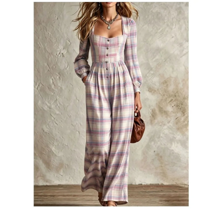 Amabel Plaid Wide Leg Jumpsuit