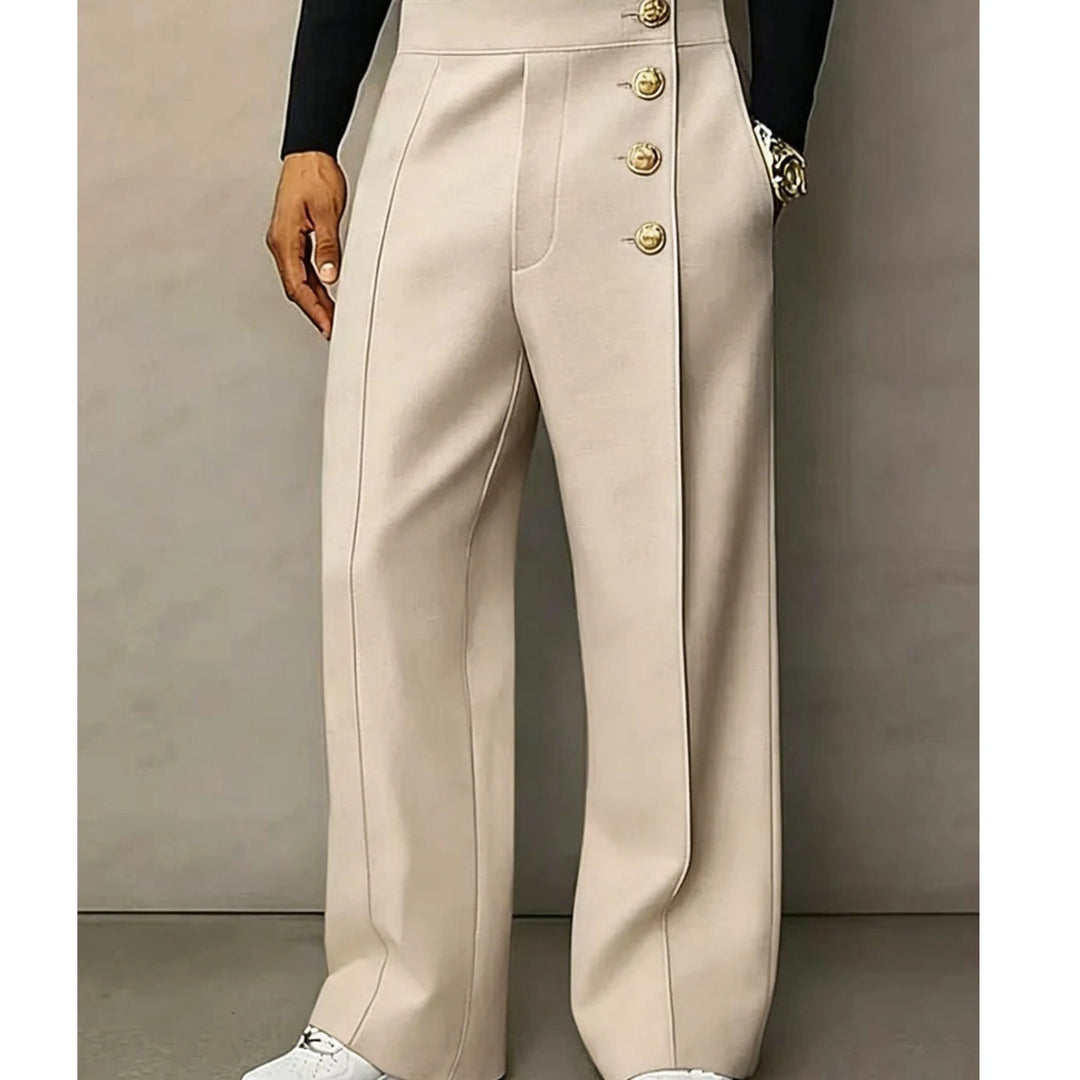 Apricot high waist trousers with button placket, front view