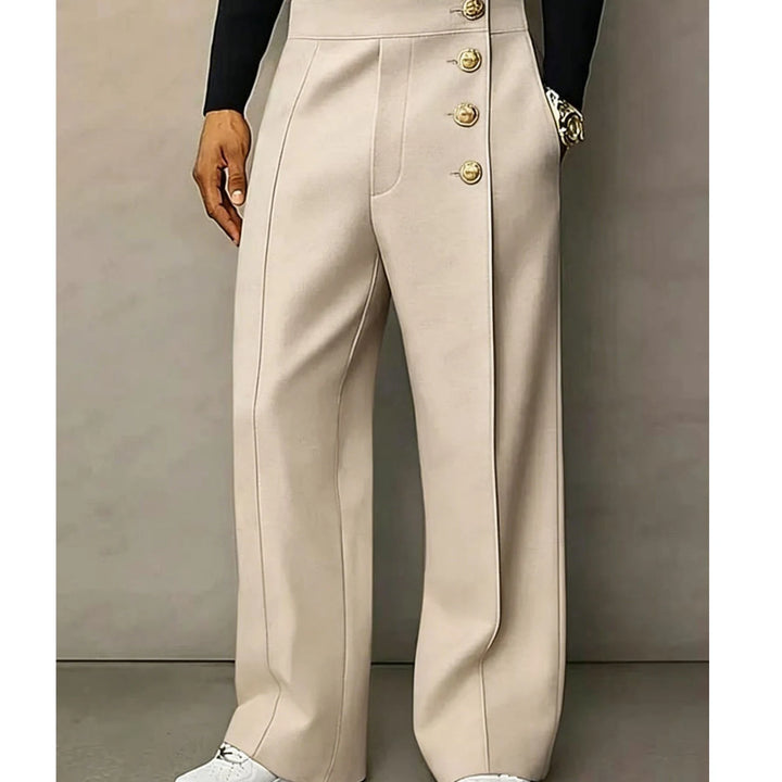 Apricot high waist trousers with button placket, front view