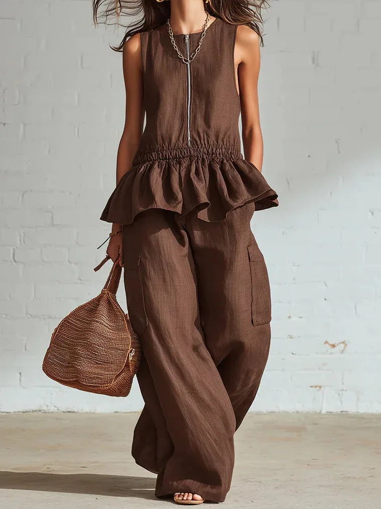 Dahlia Sleeveless Ruffle Trim Two-Piece Set