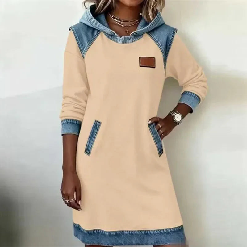 Harlowe Denim Trim Hoodie Dress