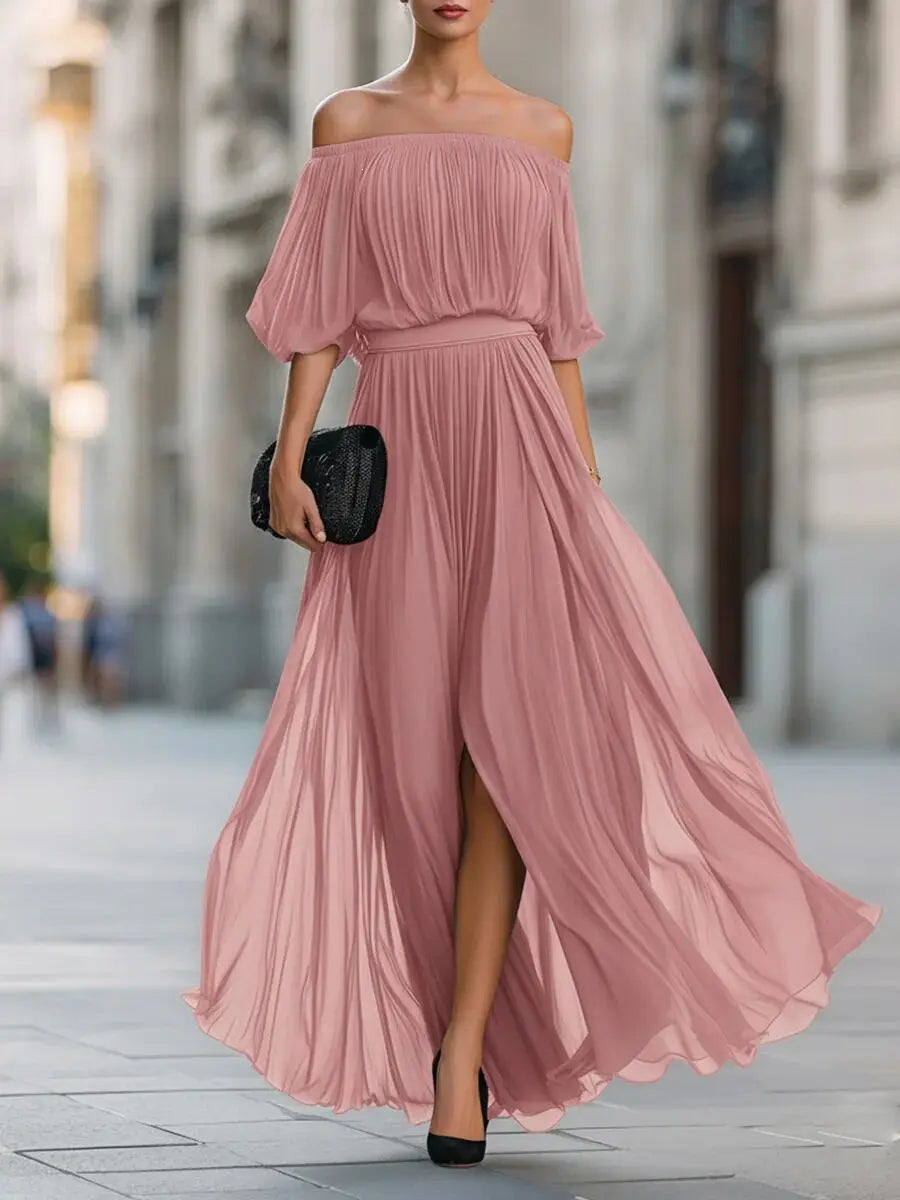 Aviora Elegant Flowy Off Shoulder Maxi Dress