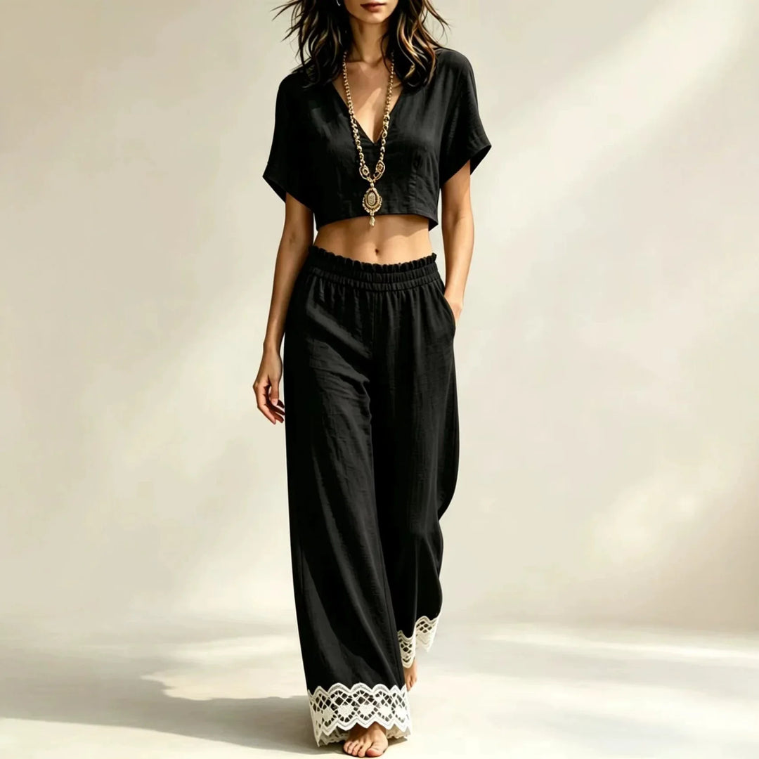 Matilda Cropped Top Lace Detail Pants Set