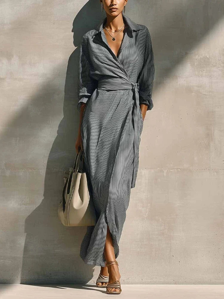 Anuk Striped Wrap Maxi Dress