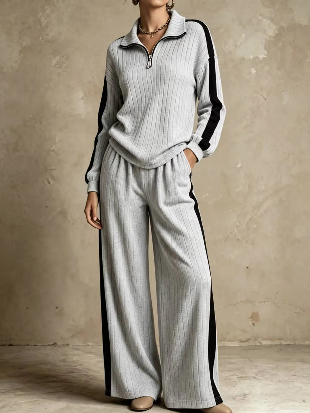 Elowyn Ribbed Half Zip Two Piece Set