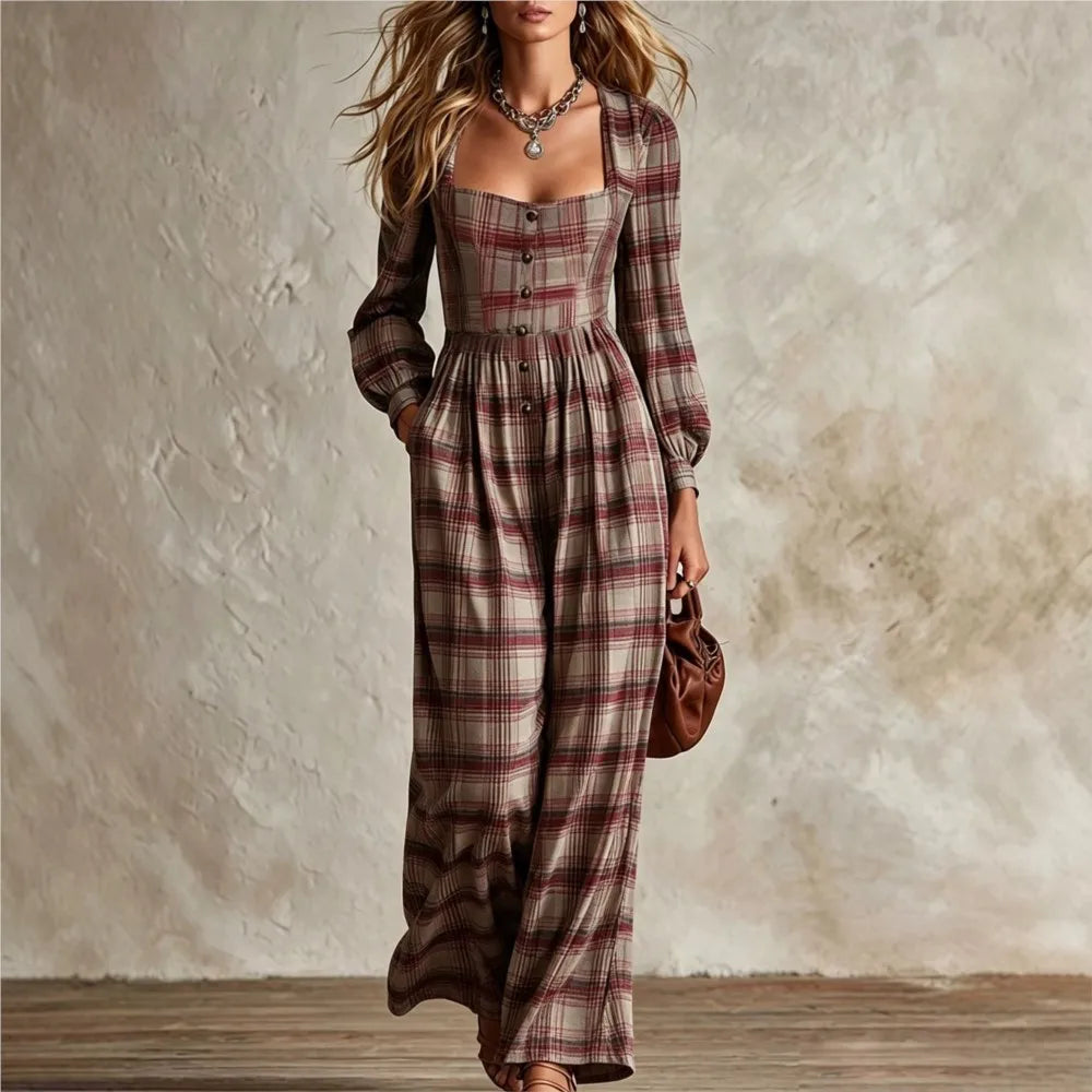 Amabel Plaid Wide Leg Jumpsuit
