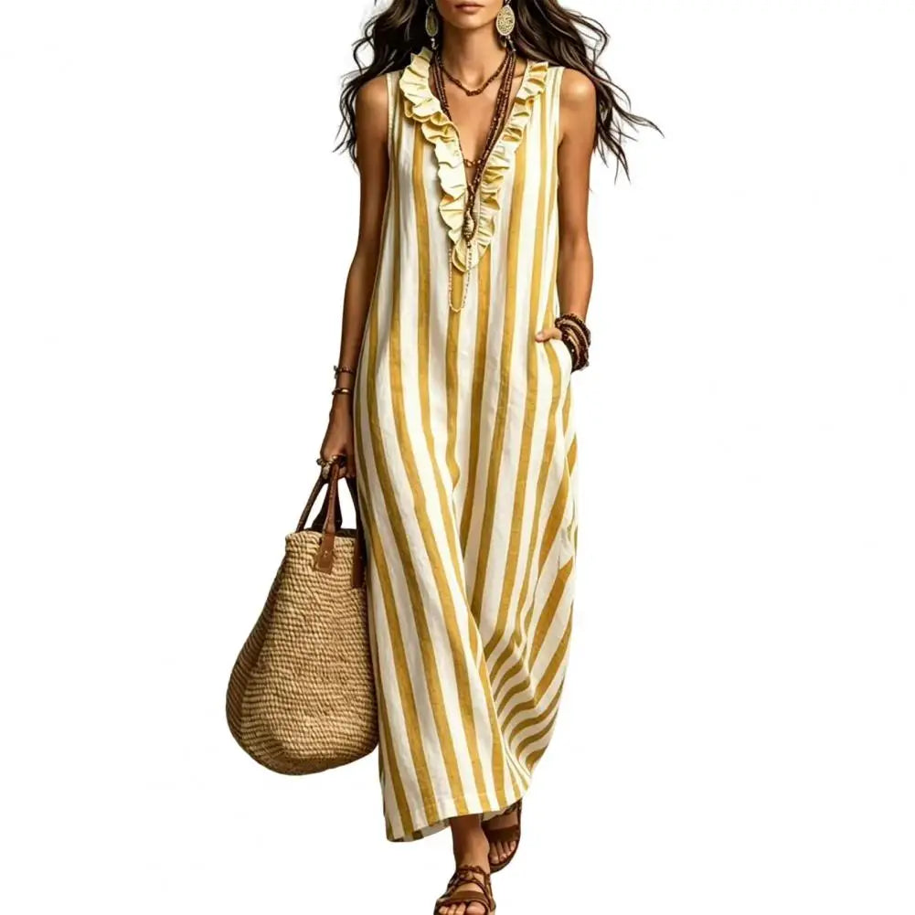Lacey Striped Linen Maxi Dress