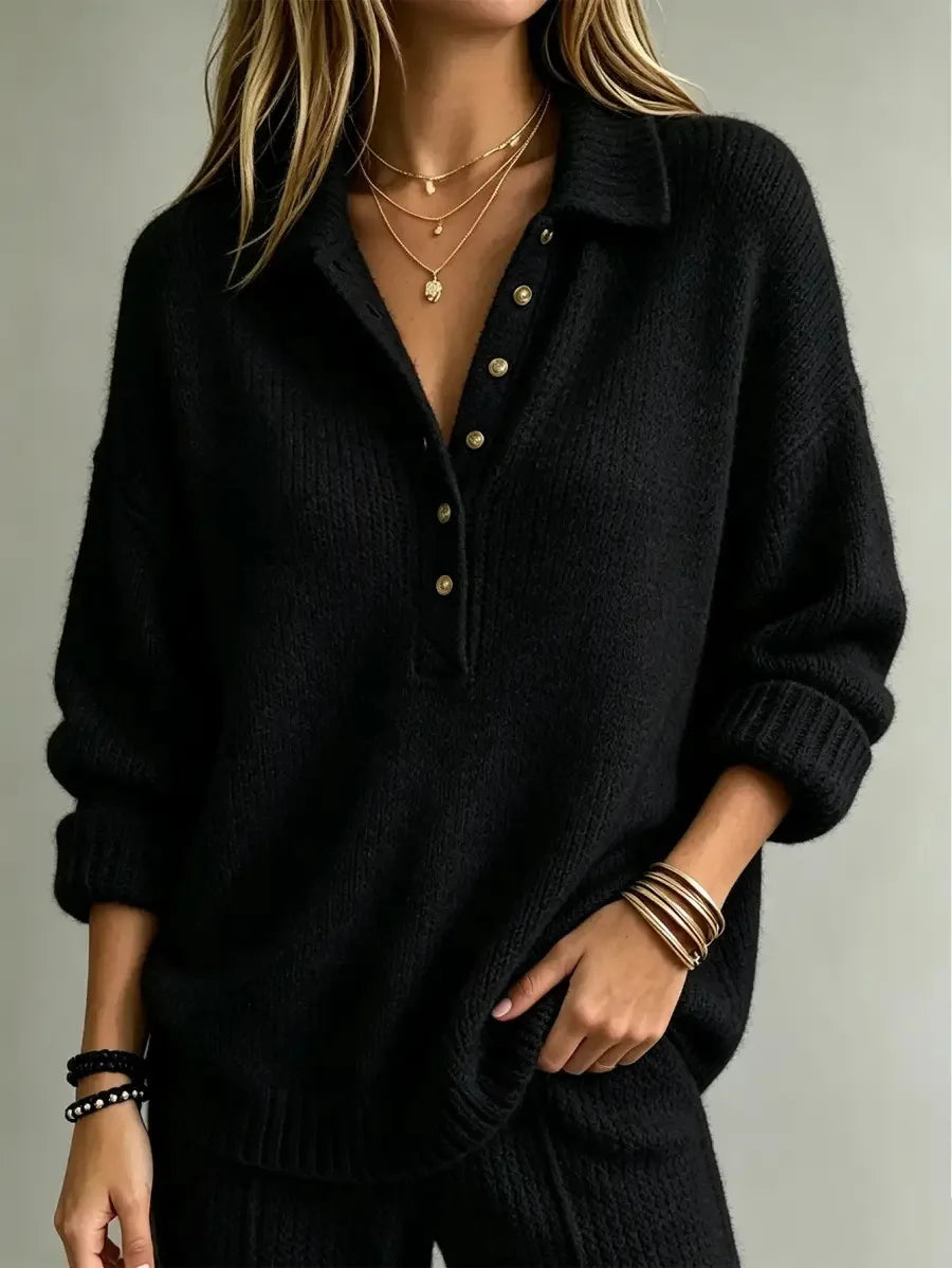 Marigold Button Neck Polo Sweater