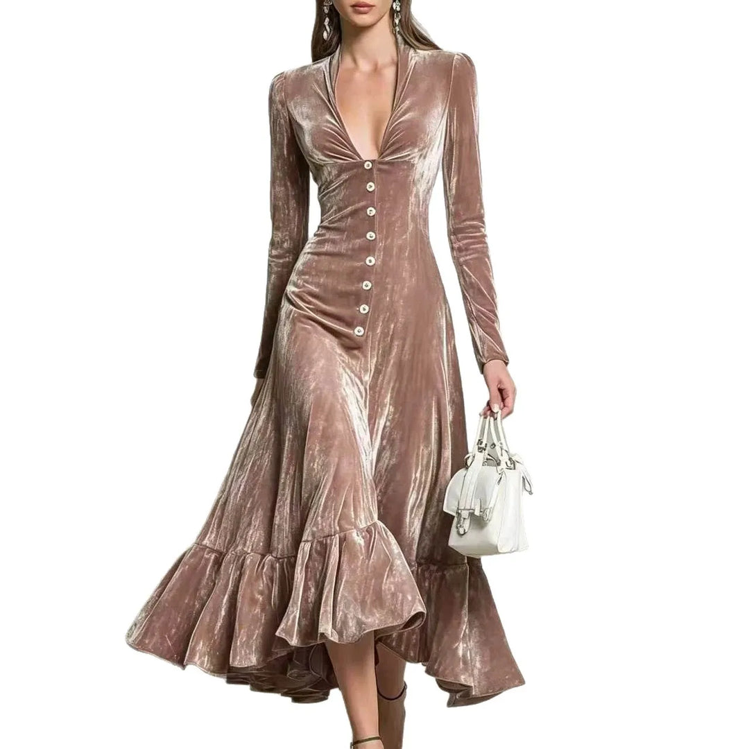 Rosalind Button Front Velvet Dress