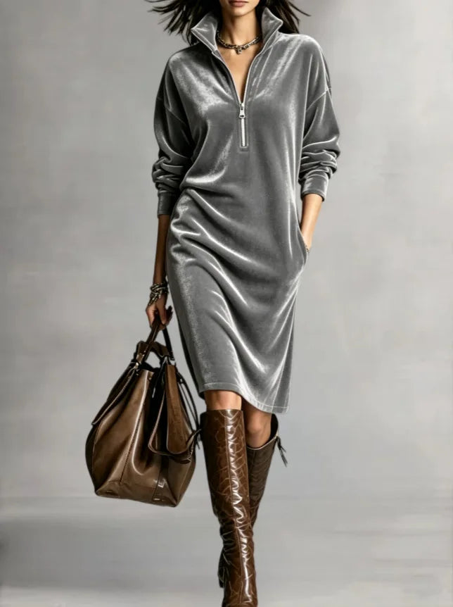 Lucienne Half Zip Velvet Dress