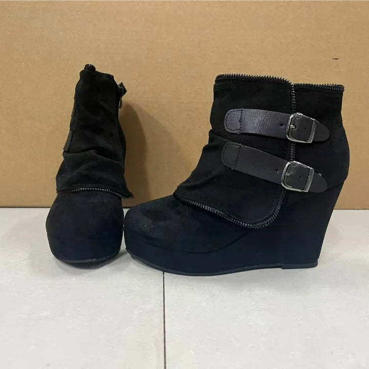 Rosetta Buckle Strap Wedge Boots