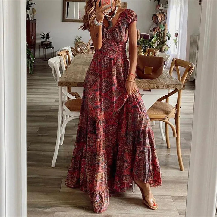 Colette  Bohemian Printed Petal Sleeve Maxi Dress