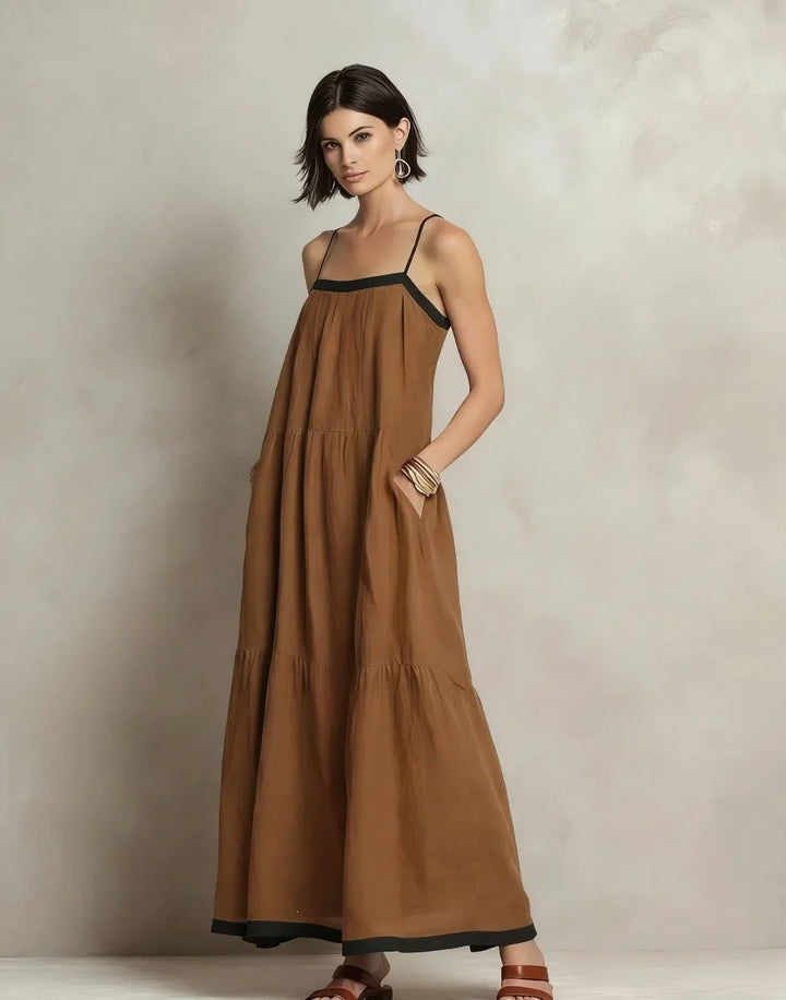 Lenna Bohemian Spaghetti Strap Linen Maxi Dress
