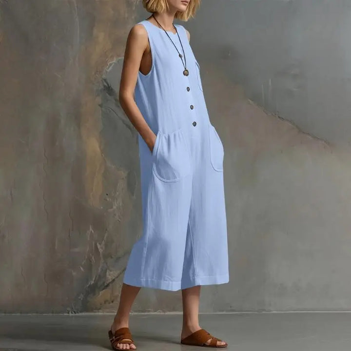 Marielle  Button Front Realxed Dungaree Jumpsuit