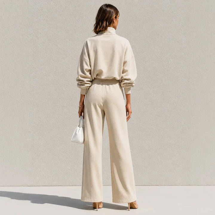 Apricot pullover and wide leg pants set, back view