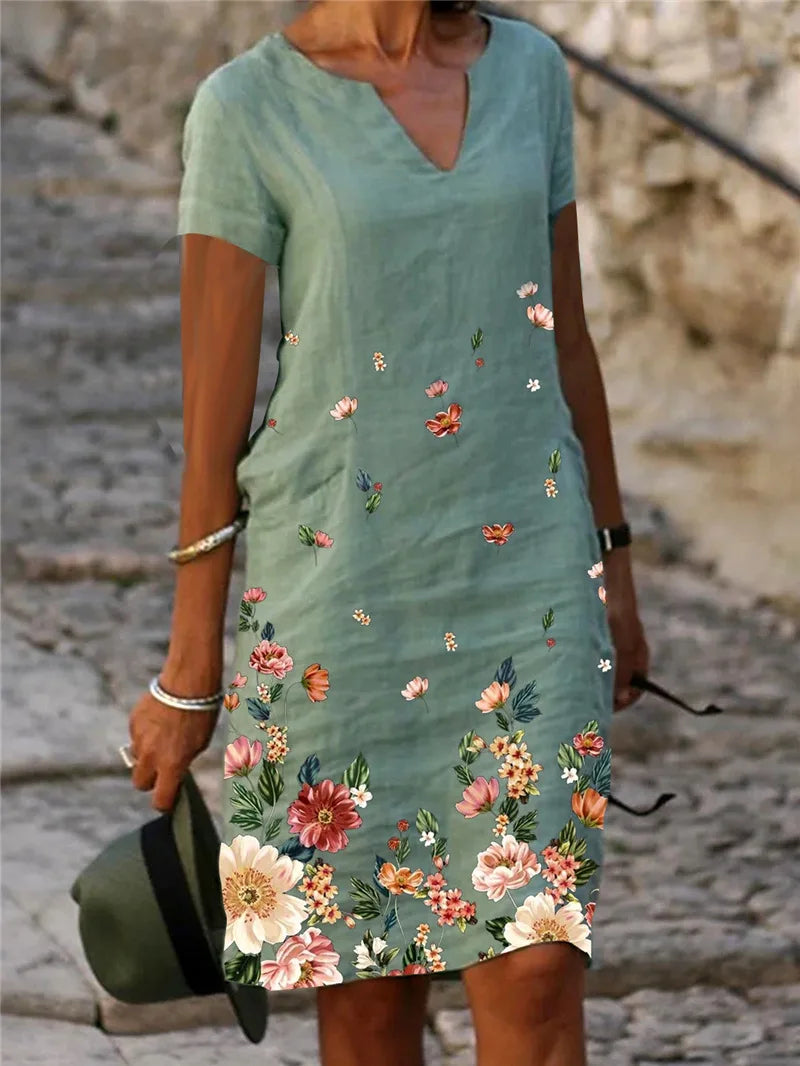Zafira Floral V Neck Mini Dress