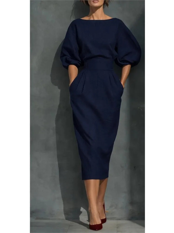 Sansa Elegant Linen Midi Dress