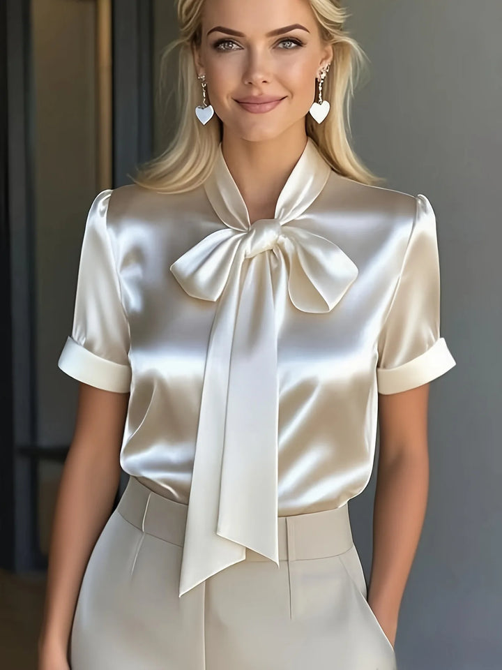 Elarae Soft Satin Bow Tie Blouse