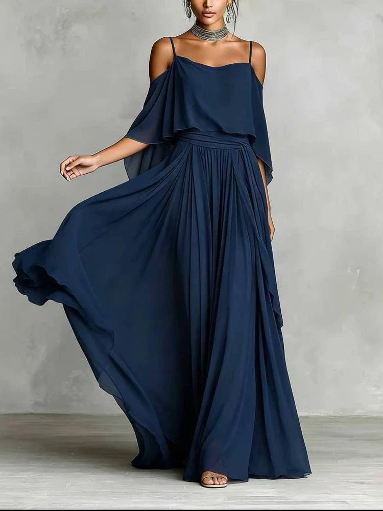Rosa Off Shoulder Chiffon Wedding Guest Maxi Dress