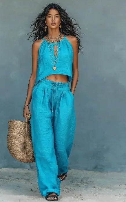 Azaria Sleeveless Crop Top Matching Set