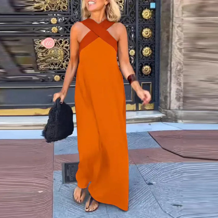 Jessara Contrast Halter Backless Maxi Dress
