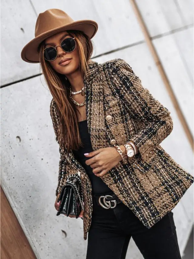 Corinne Double Breasted Plaid Blazer