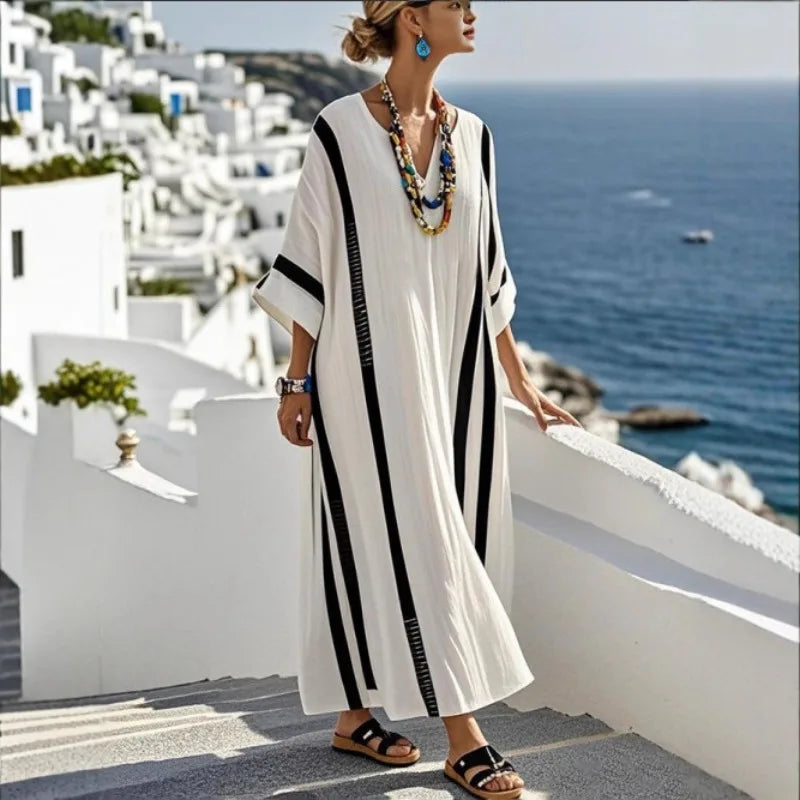 Saskia Striped V Neck Kaftan Maxi Dress