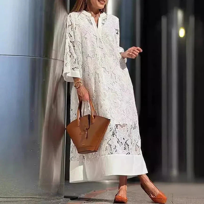 Anaya Embroidered Eyelet V Neck Maxi Dress