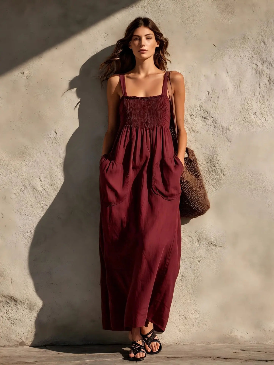 Fauna Shirred Pocket Maxi Dress
