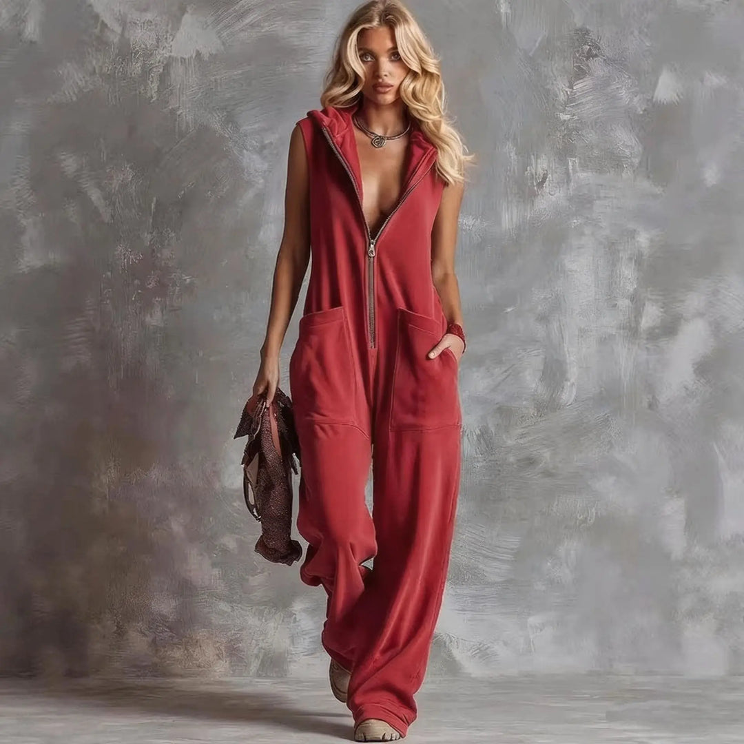 Julie V Neck Hooded Jumpsuit
