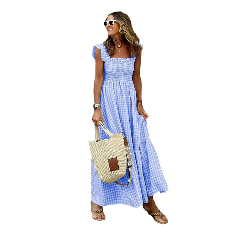 Solvane Retro Plaid Sleeveless Long Dress