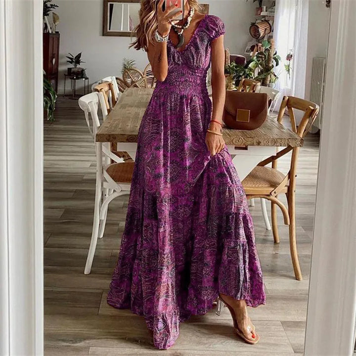 Colette  Bohemian Printed Petal Sleeve Maxi Dress