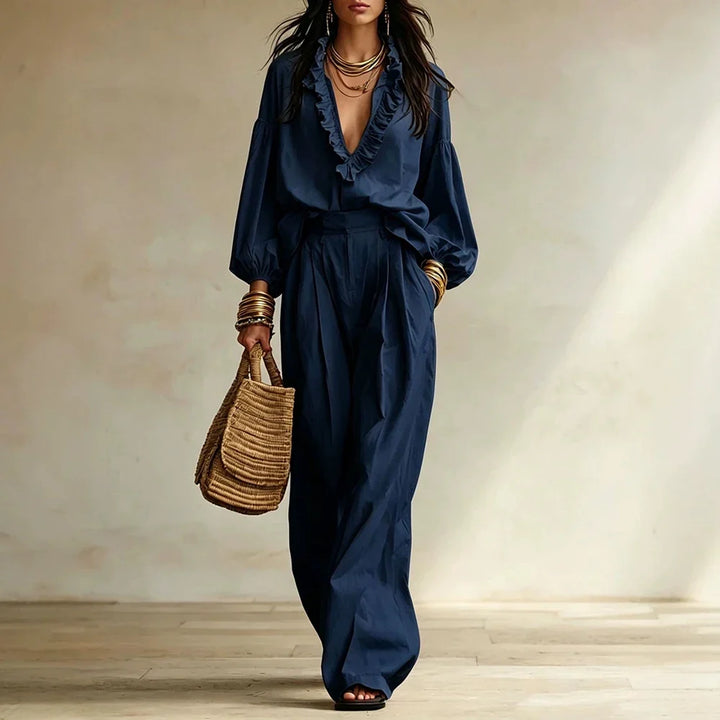 Zarelle Elegant Ruffle Trouser Set
