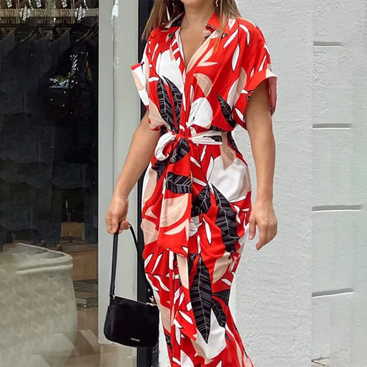 Ailsa Printed Tie Waist Shirt Midi Dress