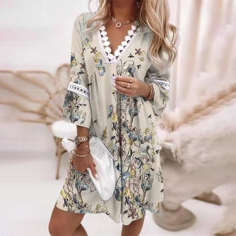 Bellarose Boho Floral V Neck Mini Dress