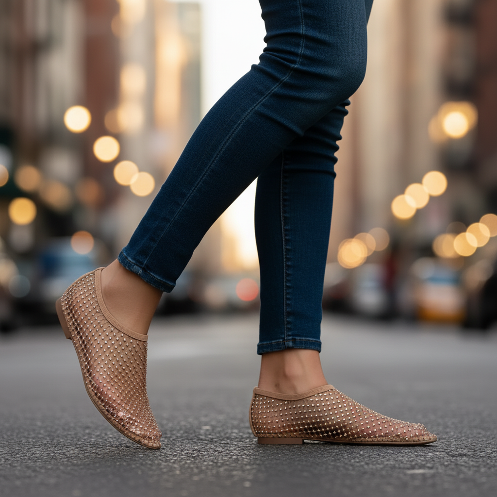 Darlene Rhinestone Midnight Flats