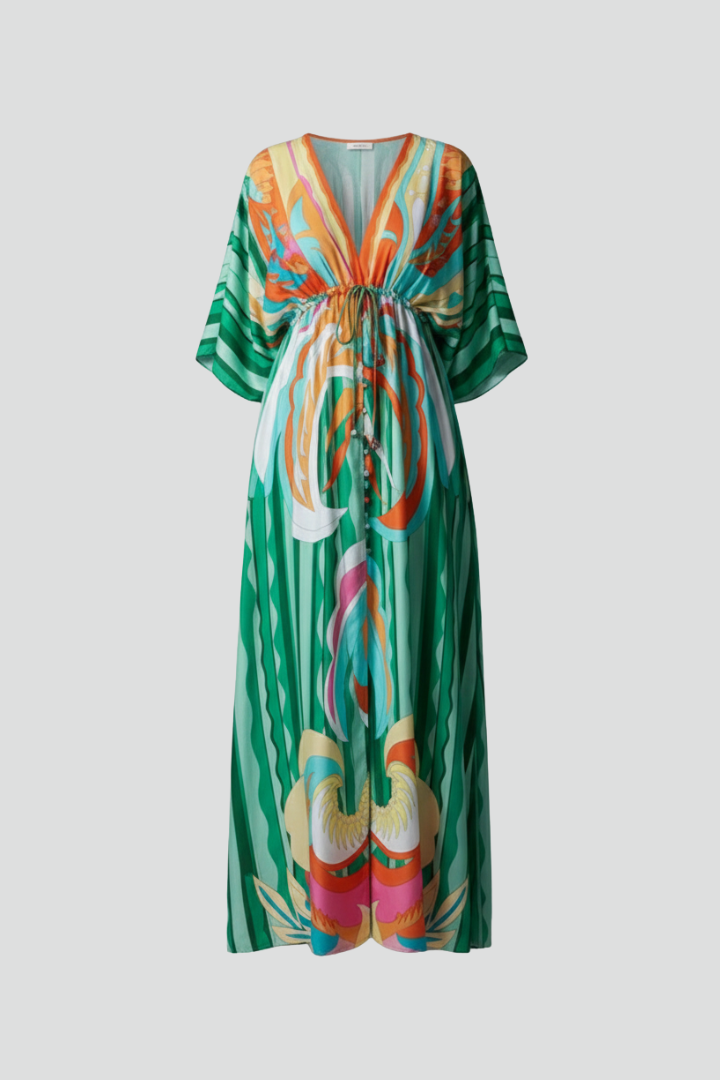 Amira Maxi Dress with V Neckline and Tie Waist