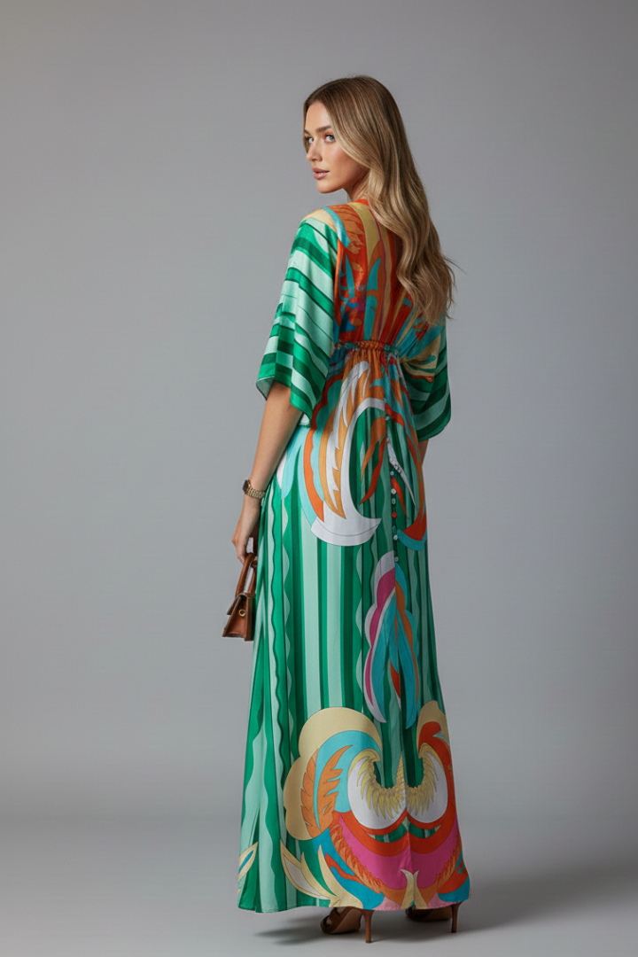 Amira Maxi Dress with V Neckline and Tie Waist