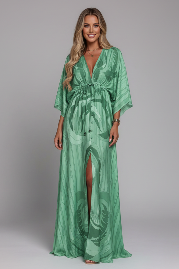 Amira Maxi Dress with V Neckline and Tie Waist