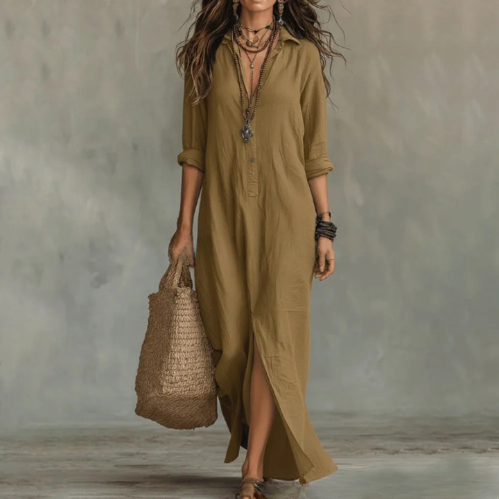 Victoria Linen Long Shirt Dress