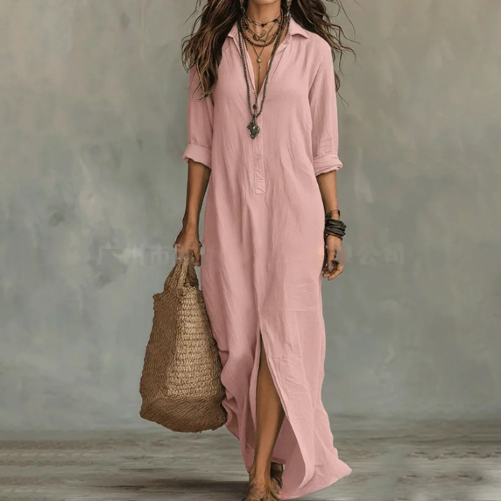 Victoria Linen Long Shirt Dress