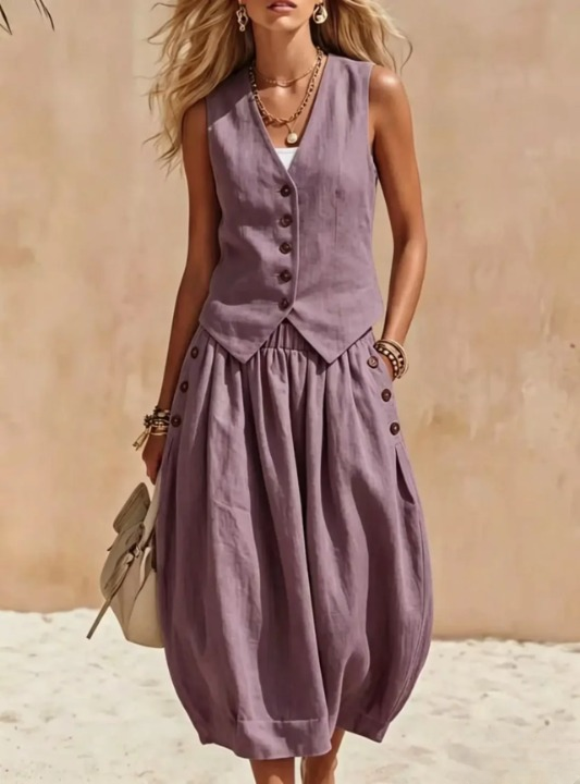 Nerine Button Vest Skirt Set
