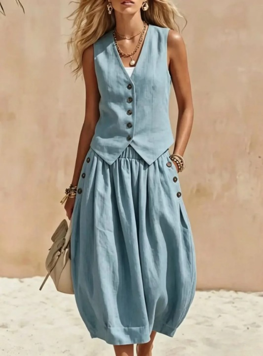 Nerine Button Vest Skirt Set