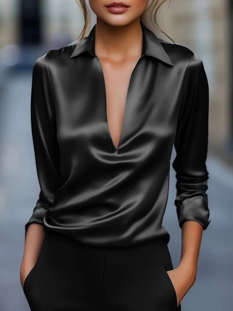 Mila Satin Draped Collar Blouse