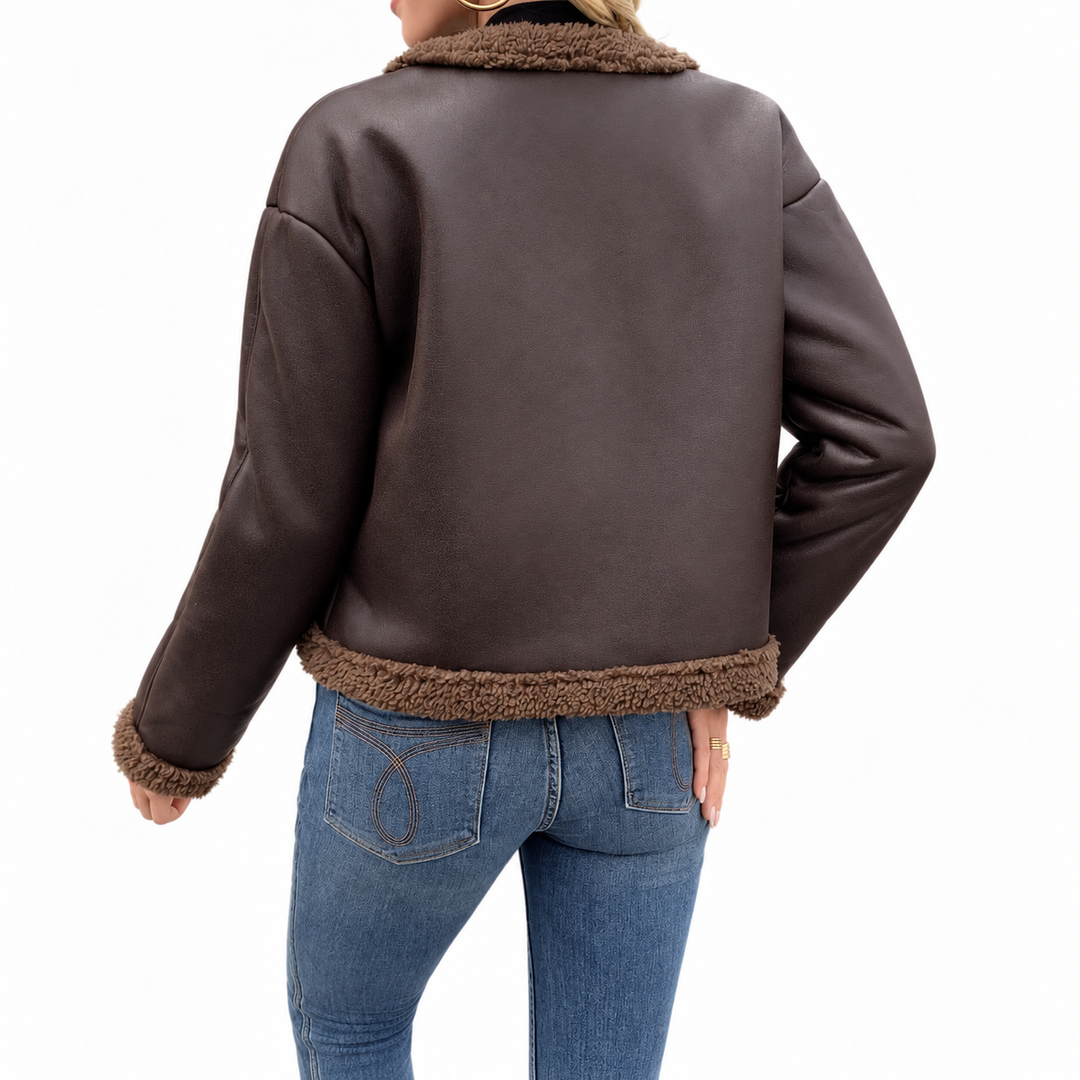 Diana Faux Leather Shearling Trim Jacket