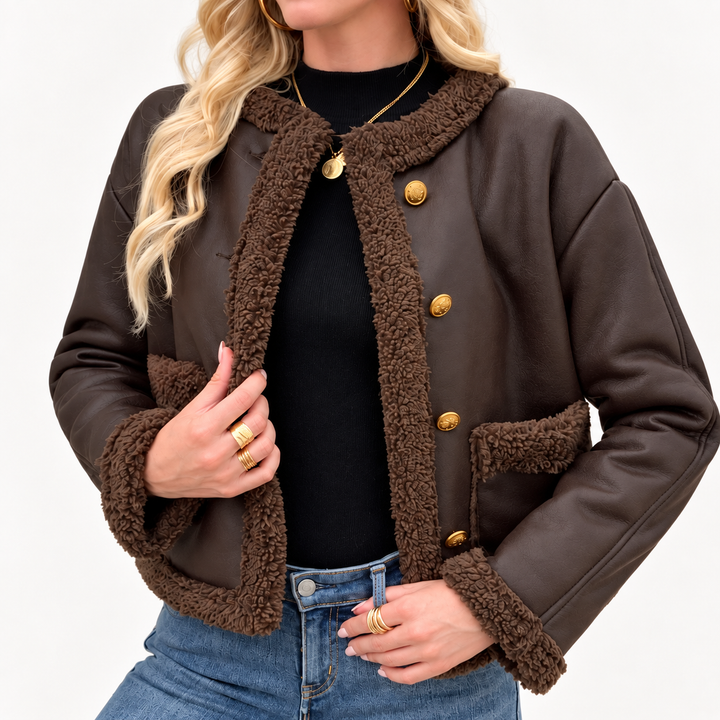 Diana Faux Leather Shearling Trim Jacket